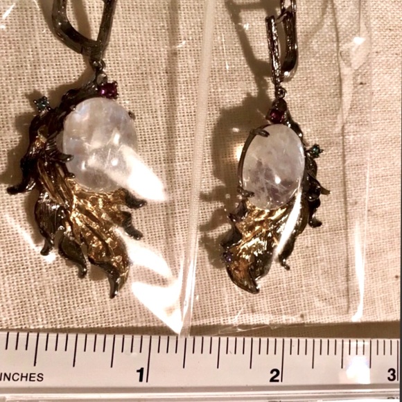 HANDCRAFTED OVAL MOONSTONE➕RHODOLITE EARRINGS - Picture 12 of 12